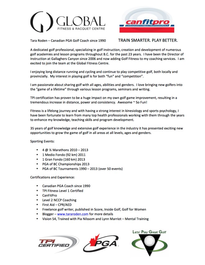 Golf Fitness Tara Roden – Canadian PGA Golf Coach since 1990